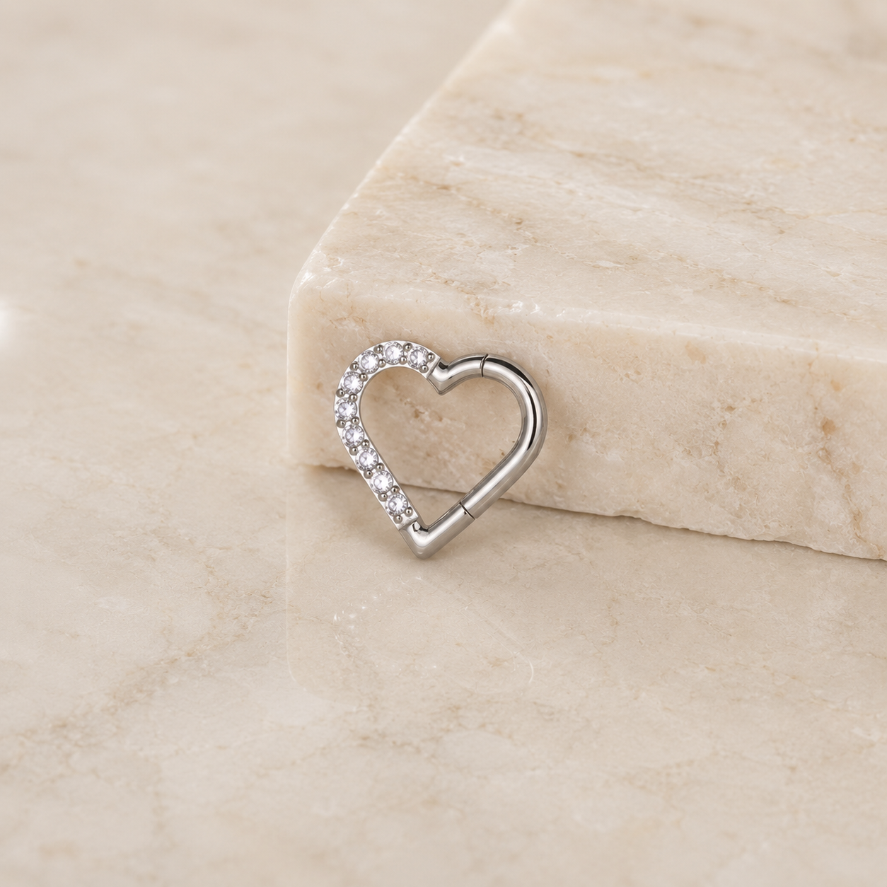 Pavé Heart Clicker Hoop Silver