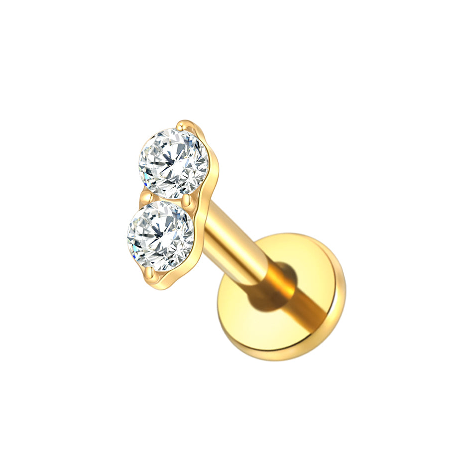 Duo Crystal Flat Back Labret Stud Gold