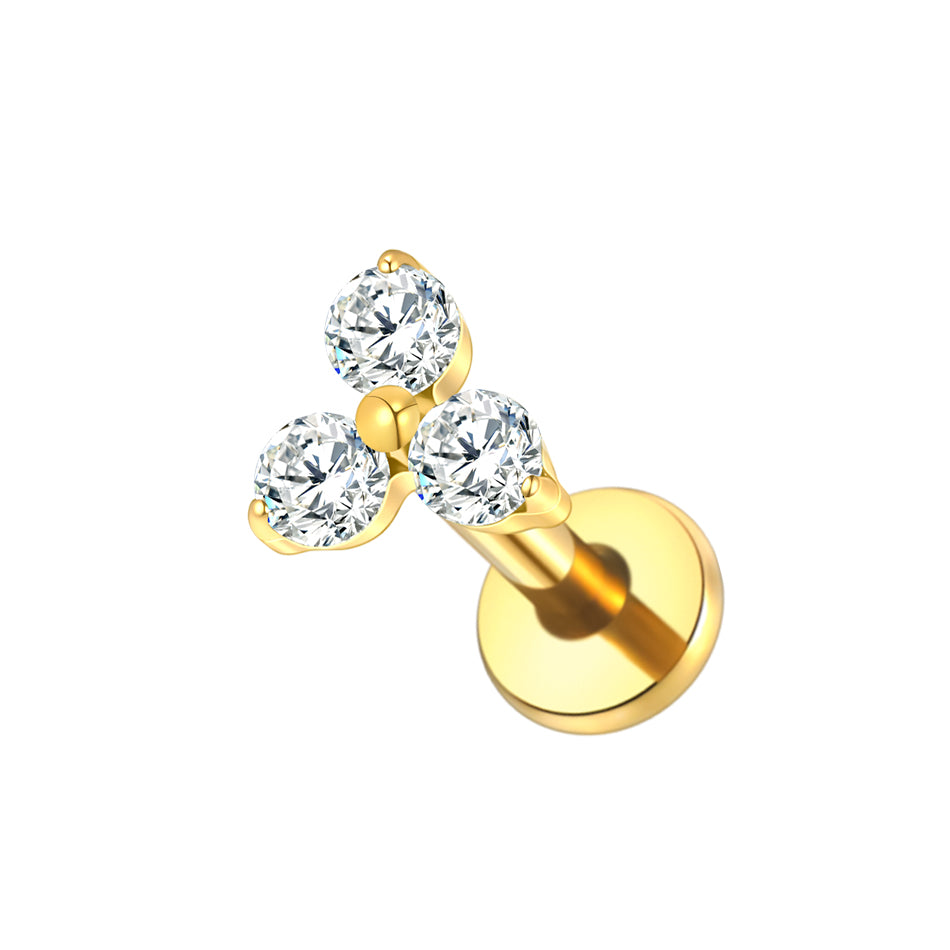 Trinity Flat Back Labret Stud Gold