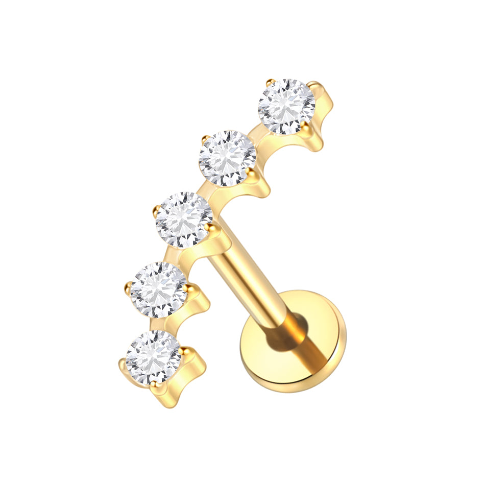 Crystal Climber Flat Back Labret Stud Gold