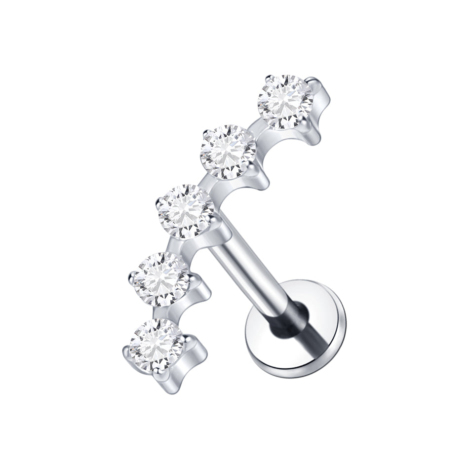 Crystal Climber Flat Back Labret Stud Silver