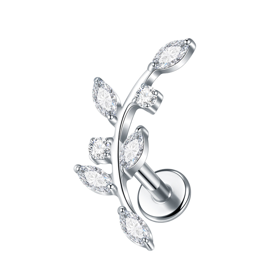 Floral Climber Flat Back Stud Silver