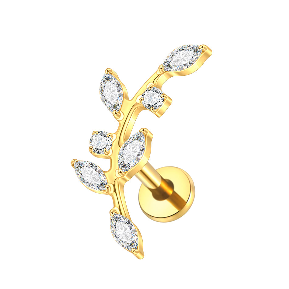 Floral Climber Flat Back Stud Gold