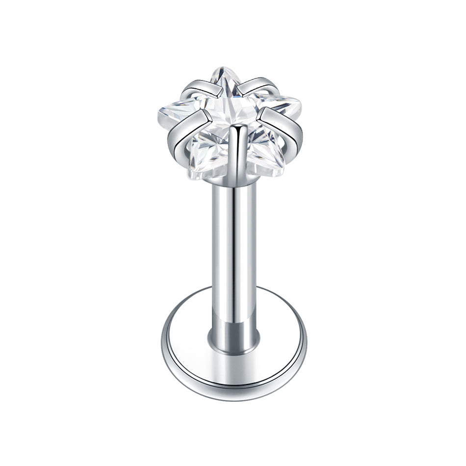 Sparkling Star Flat Back Labret Stud Silver