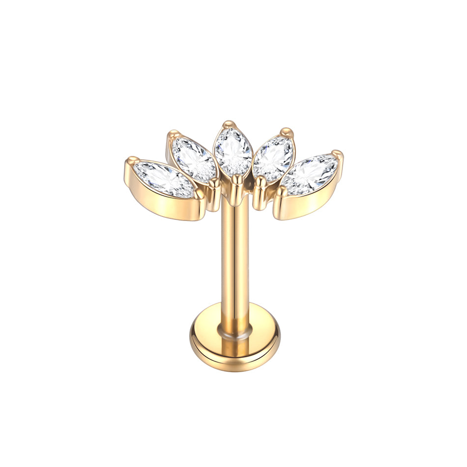 Marquise Fan Flat Back Labret Stud Silver