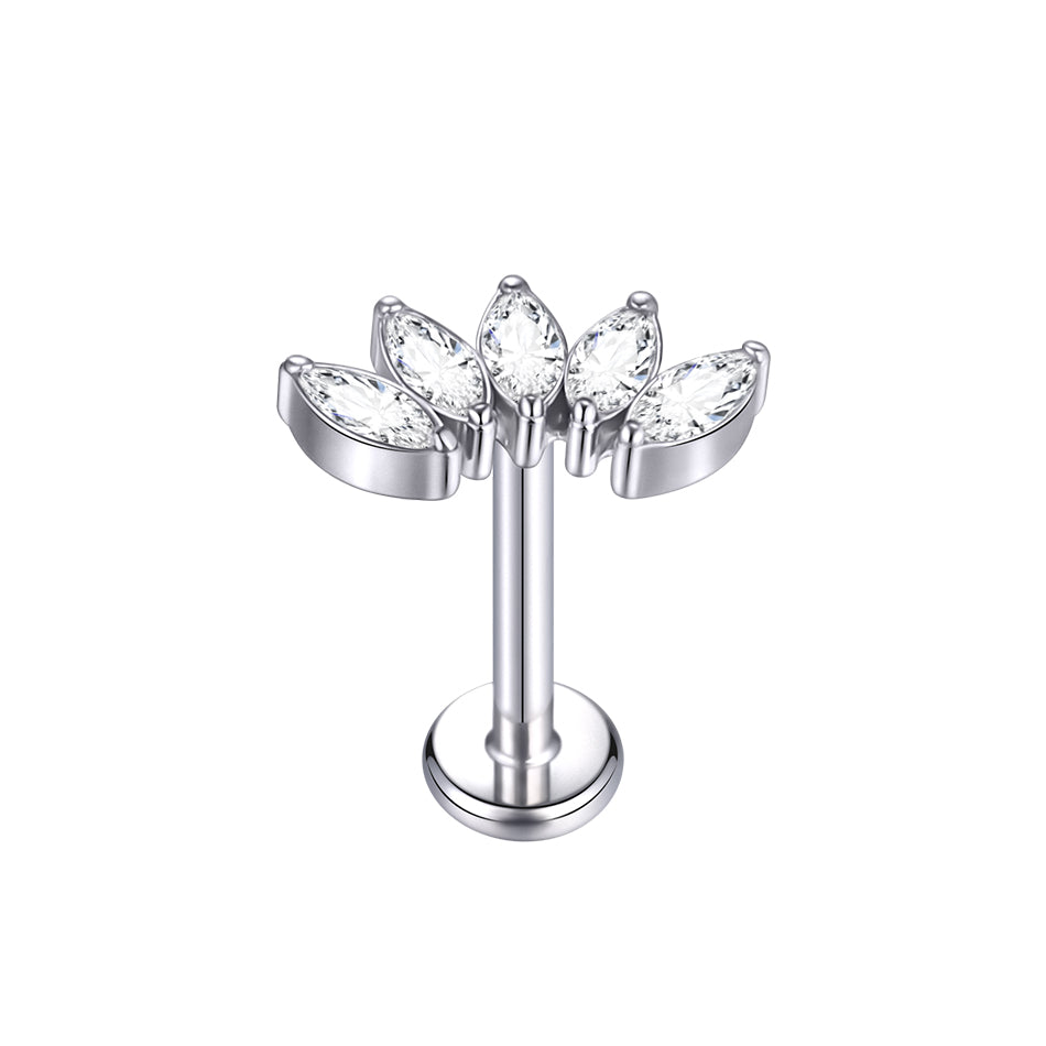 Marquise Fan Flat Back Labret Stud Silver