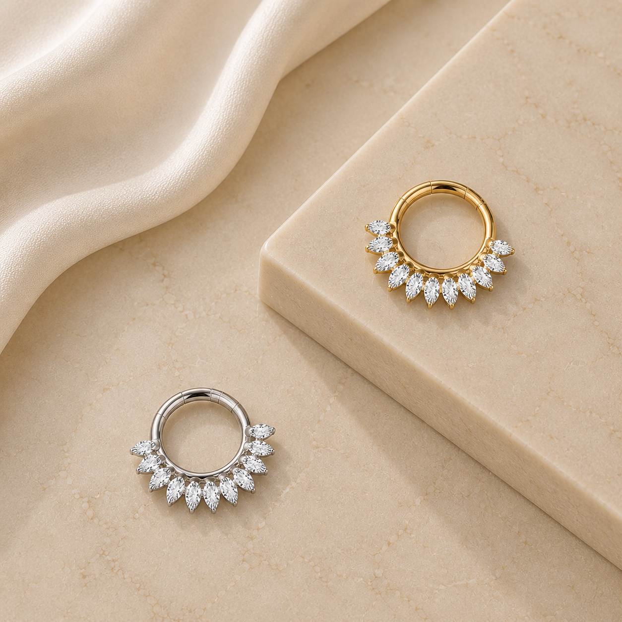 Marquise Fan Clicker Hoop Silver