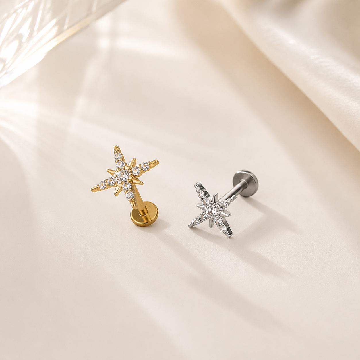North Star Pavè Flat Back Labret Stud Silver