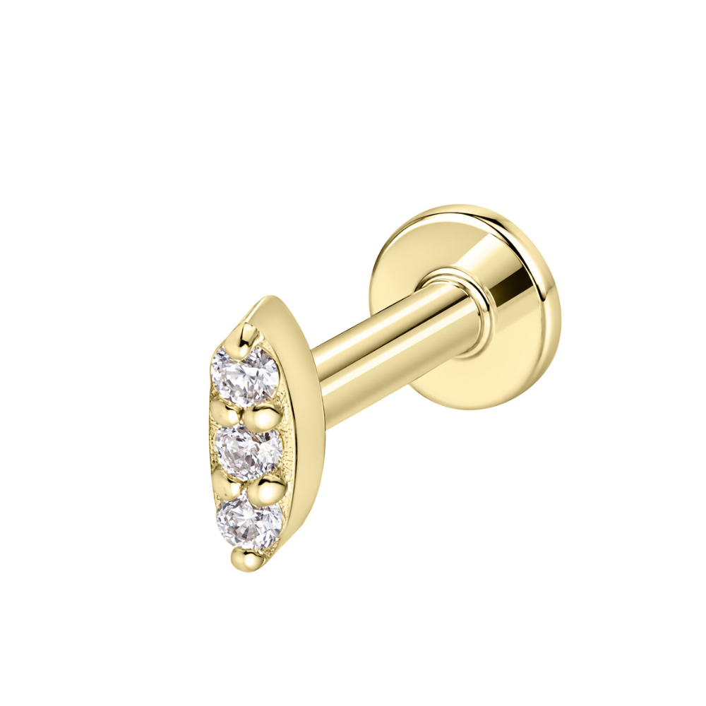 14K Solid Gold Micro Pavé Bar Flat Back Stud