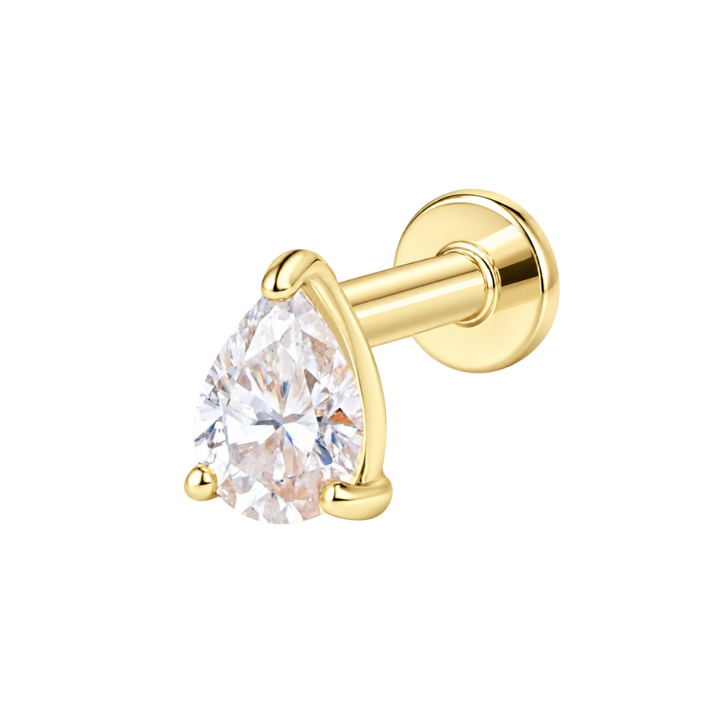 14K Solid Gold Pear Flat Back Stud