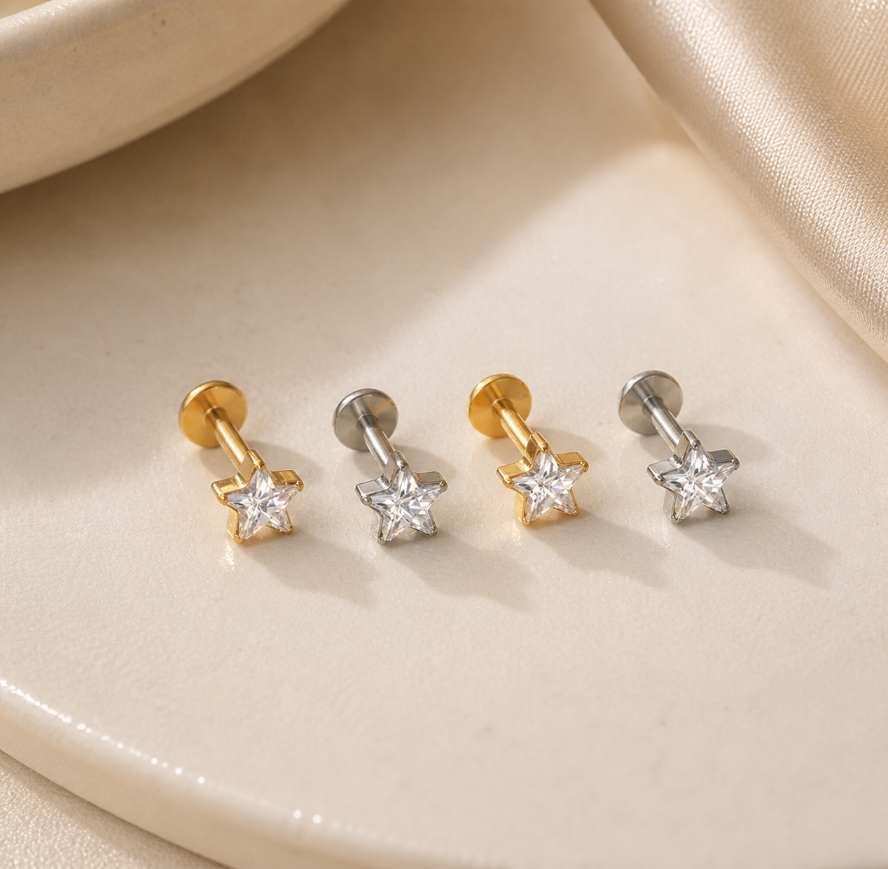 Crystal Star Flat Back Labret Silver