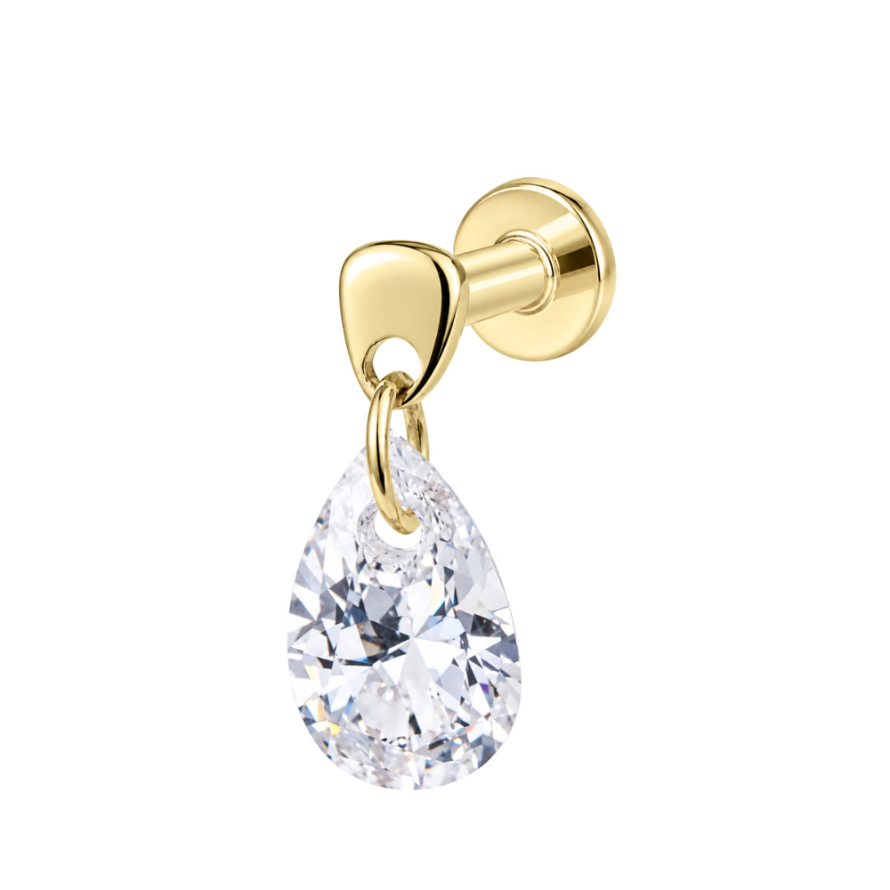 14K Solid Gold Teardrop Flat Back Stud