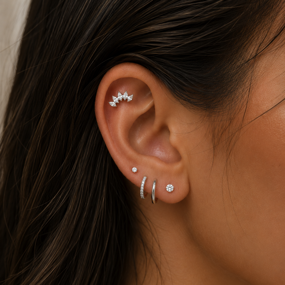 Marquise Fan Flat Back Labret Stud Silver