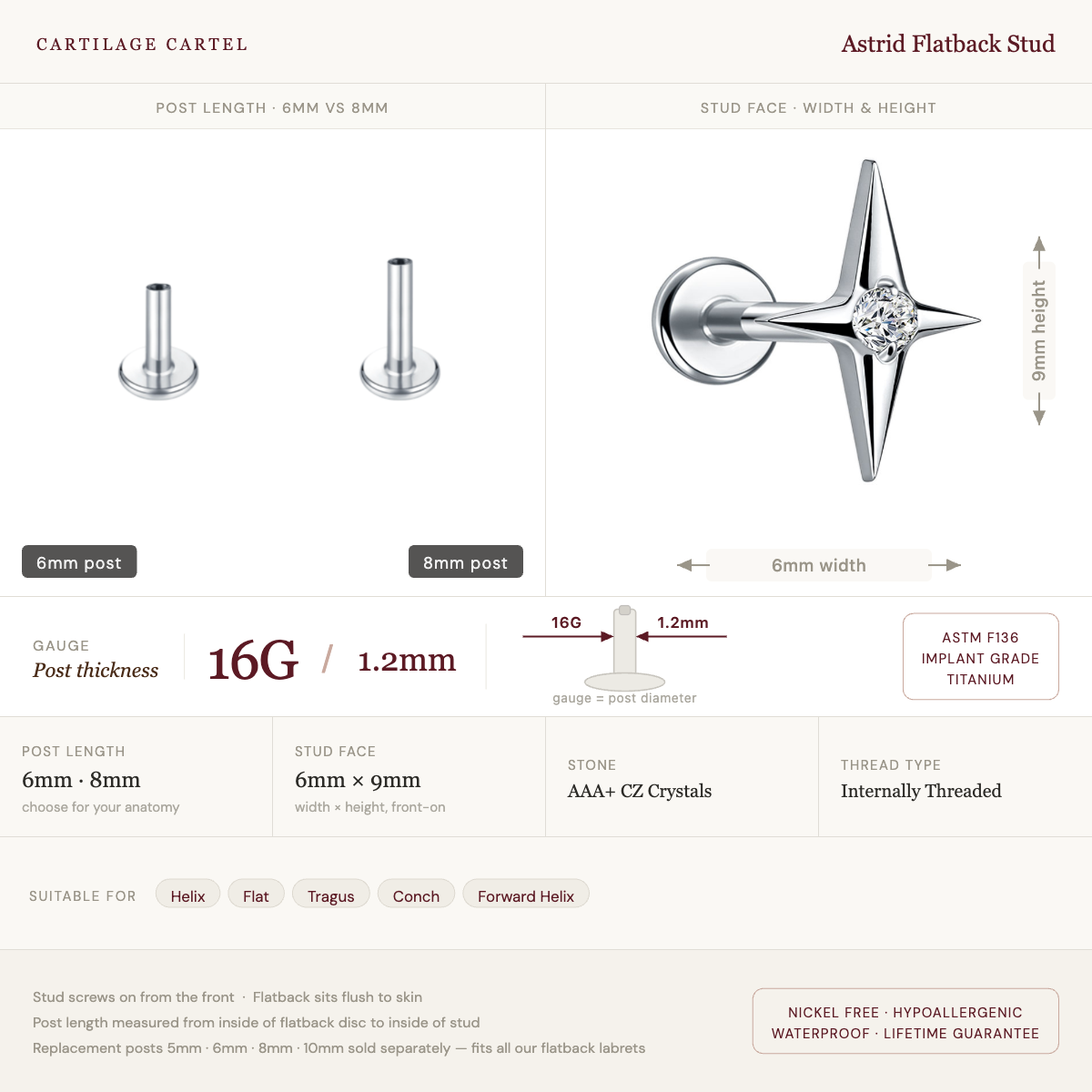 Astrid Star Flat Back Labret Stud Silver