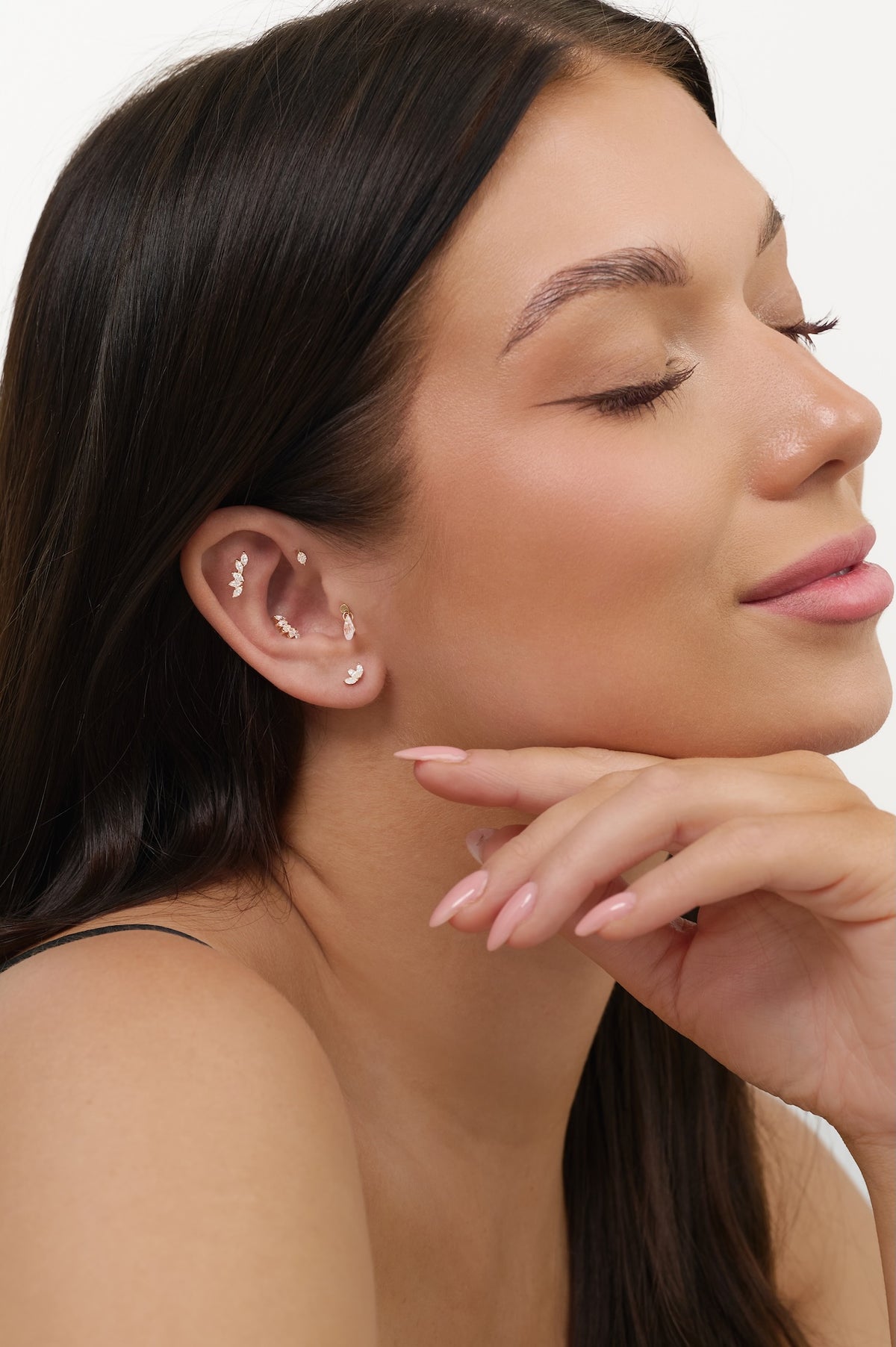 14K Solid Gold Marquise Leaf Climber Flat Back Stud