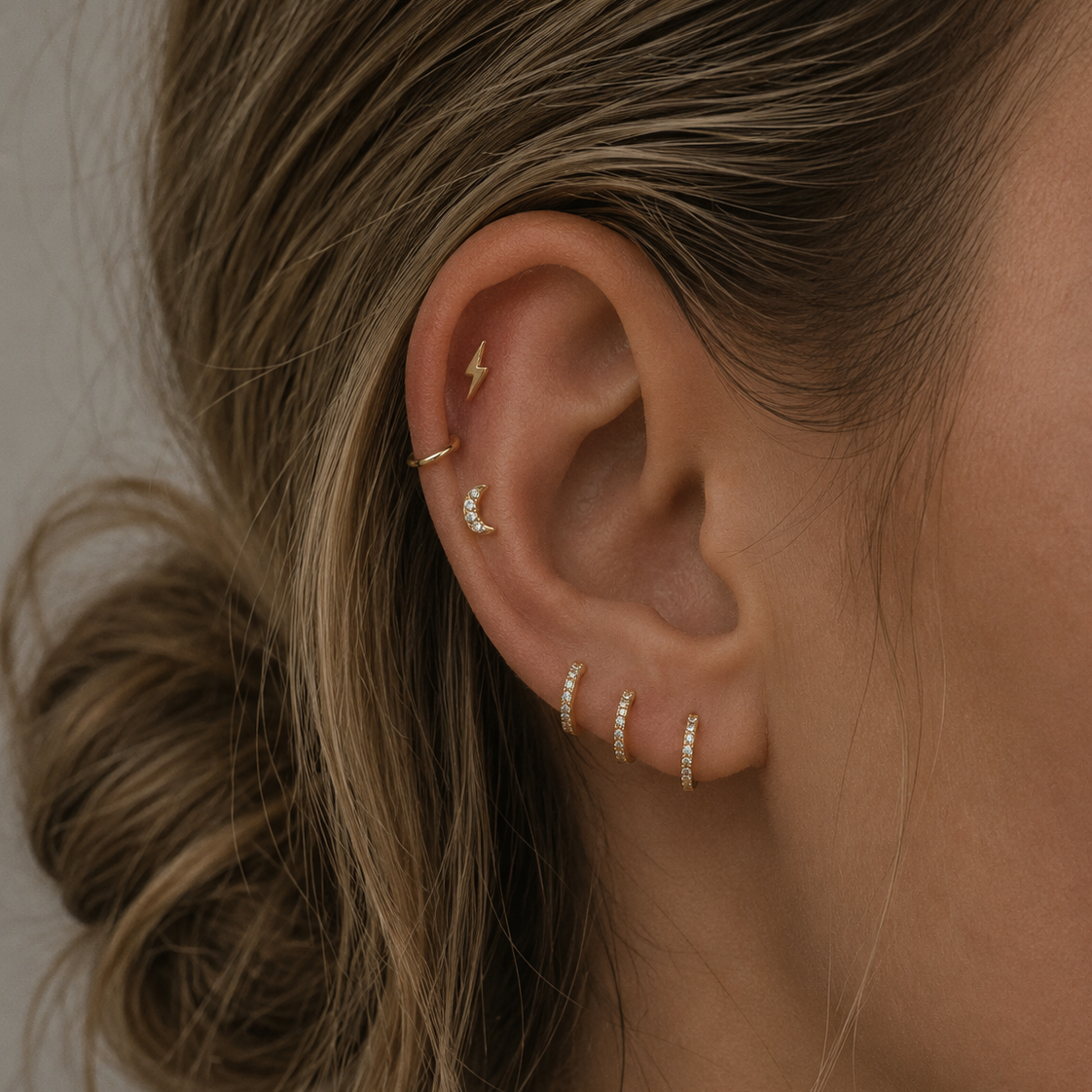Lightning Bolt Flat Back Labret Stud Gold