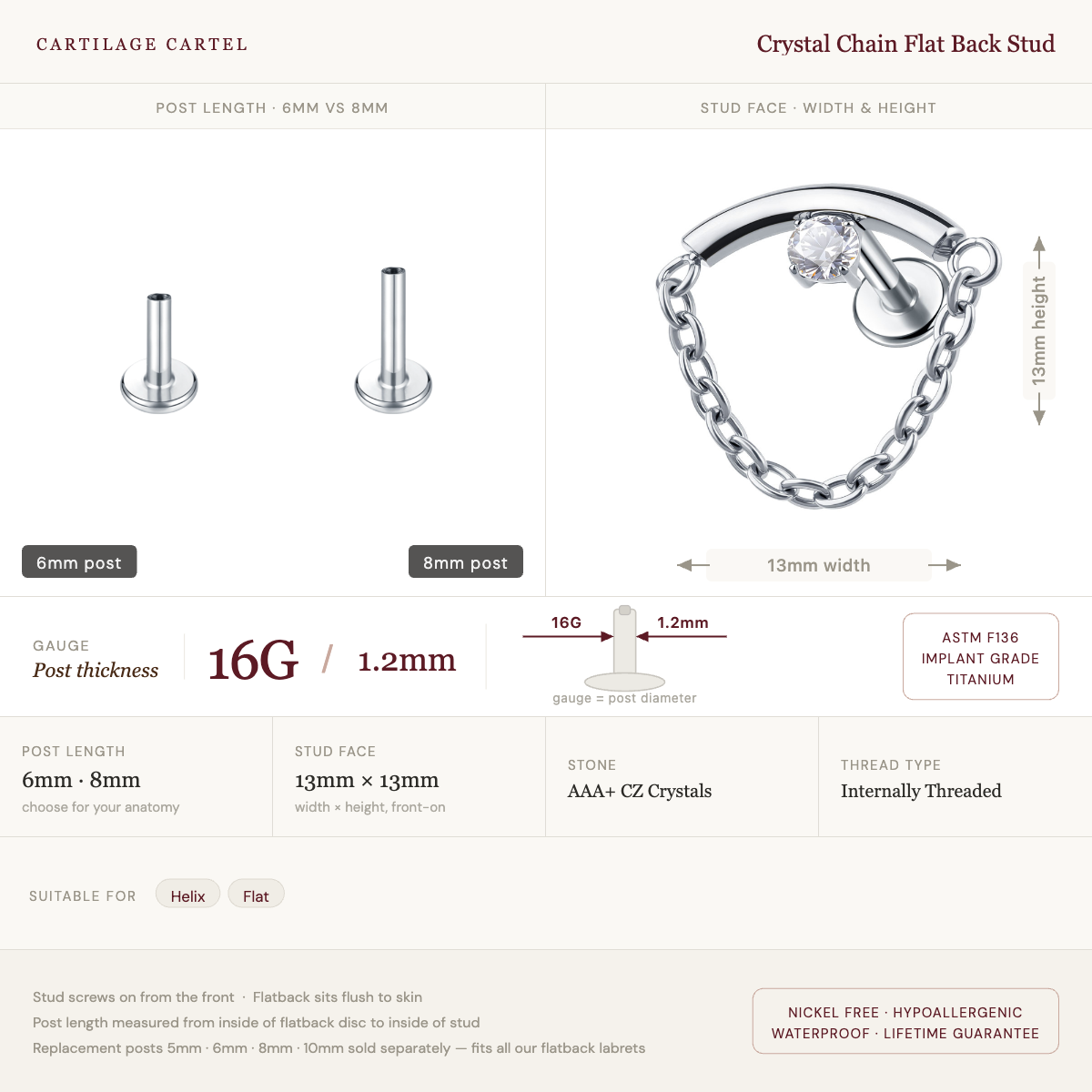 Crystal Chain Flat Back Stud Gold