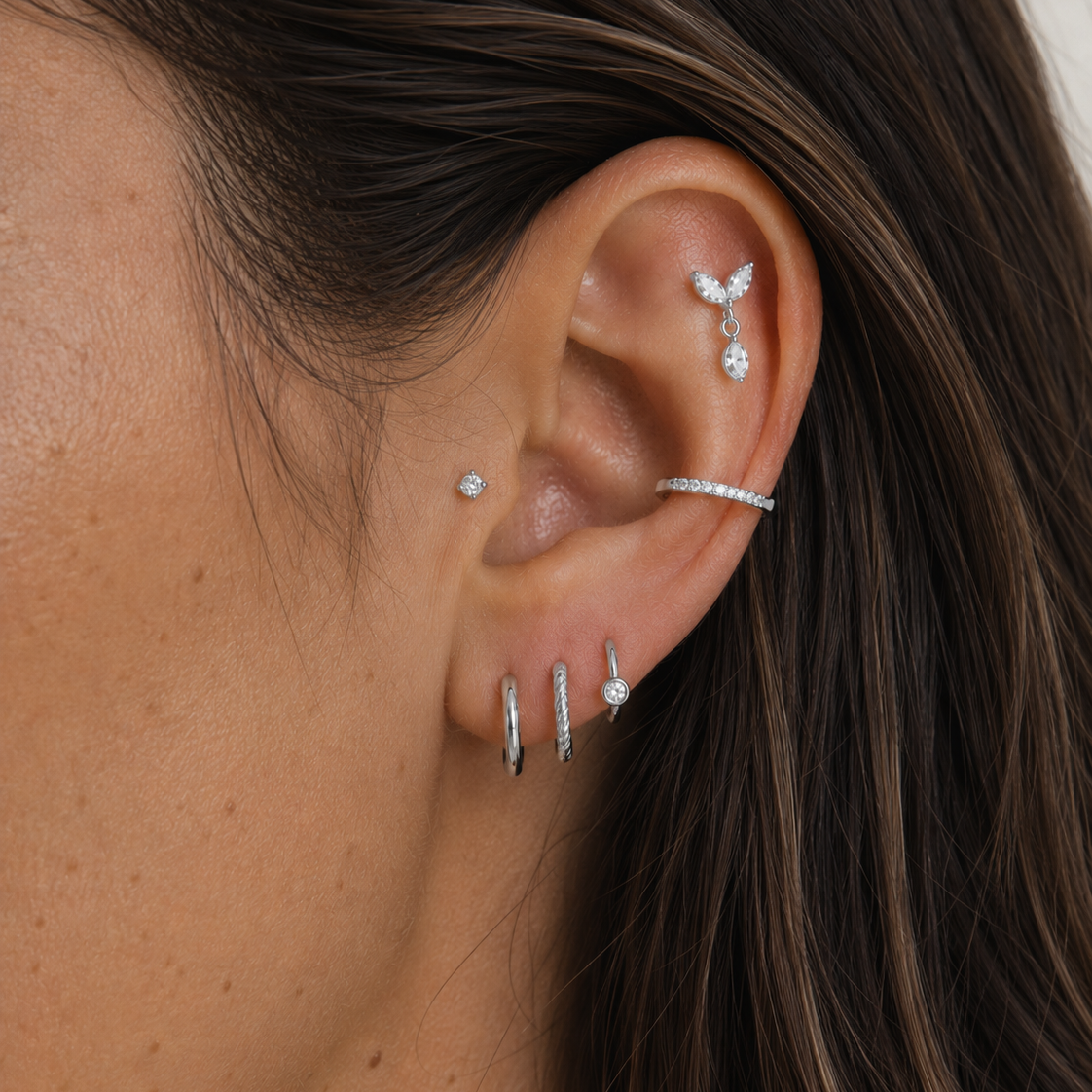 Marquise Cascade Flat Back Labret Stud Silver