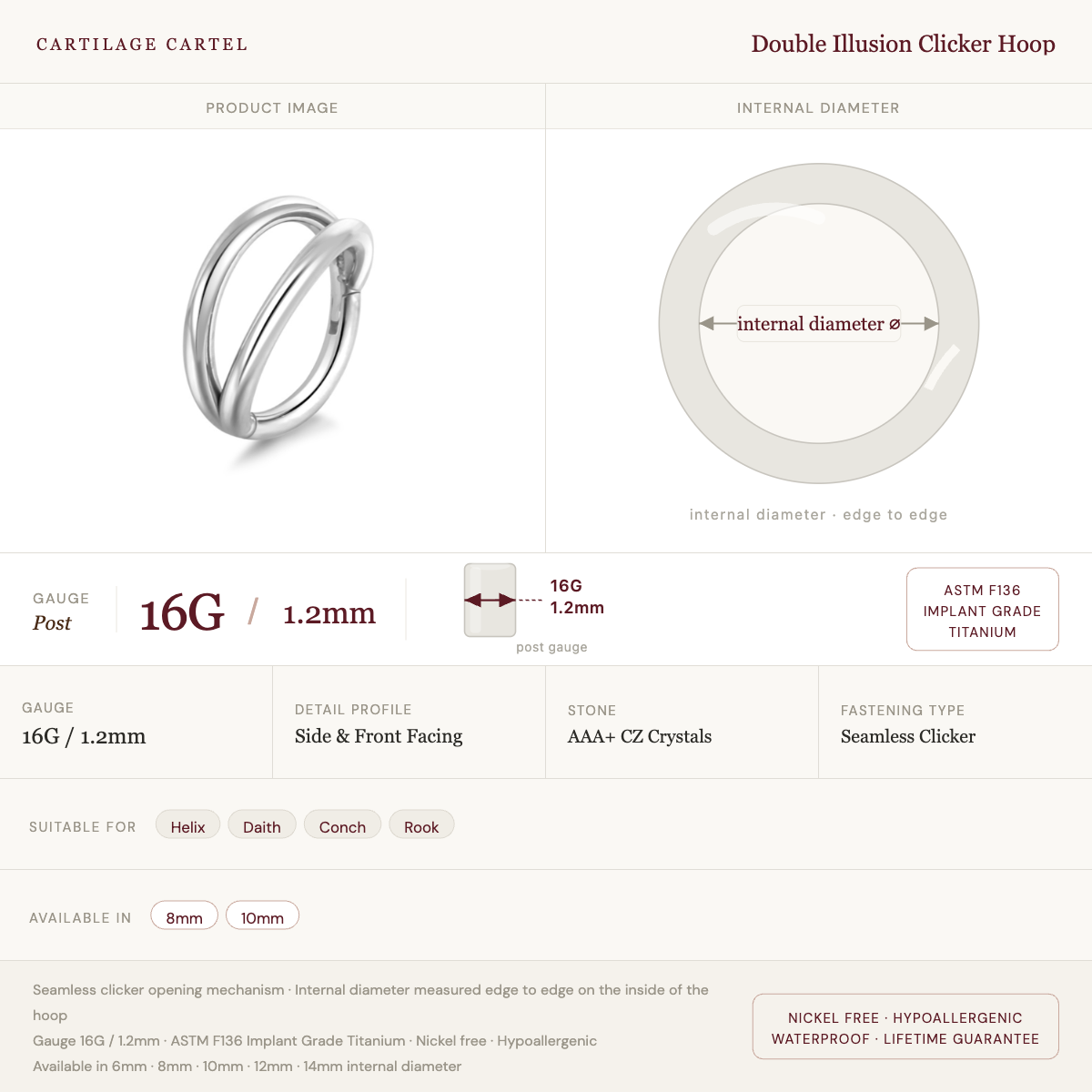 Double Illusion Clicker Hoop Silver - 8-10mm