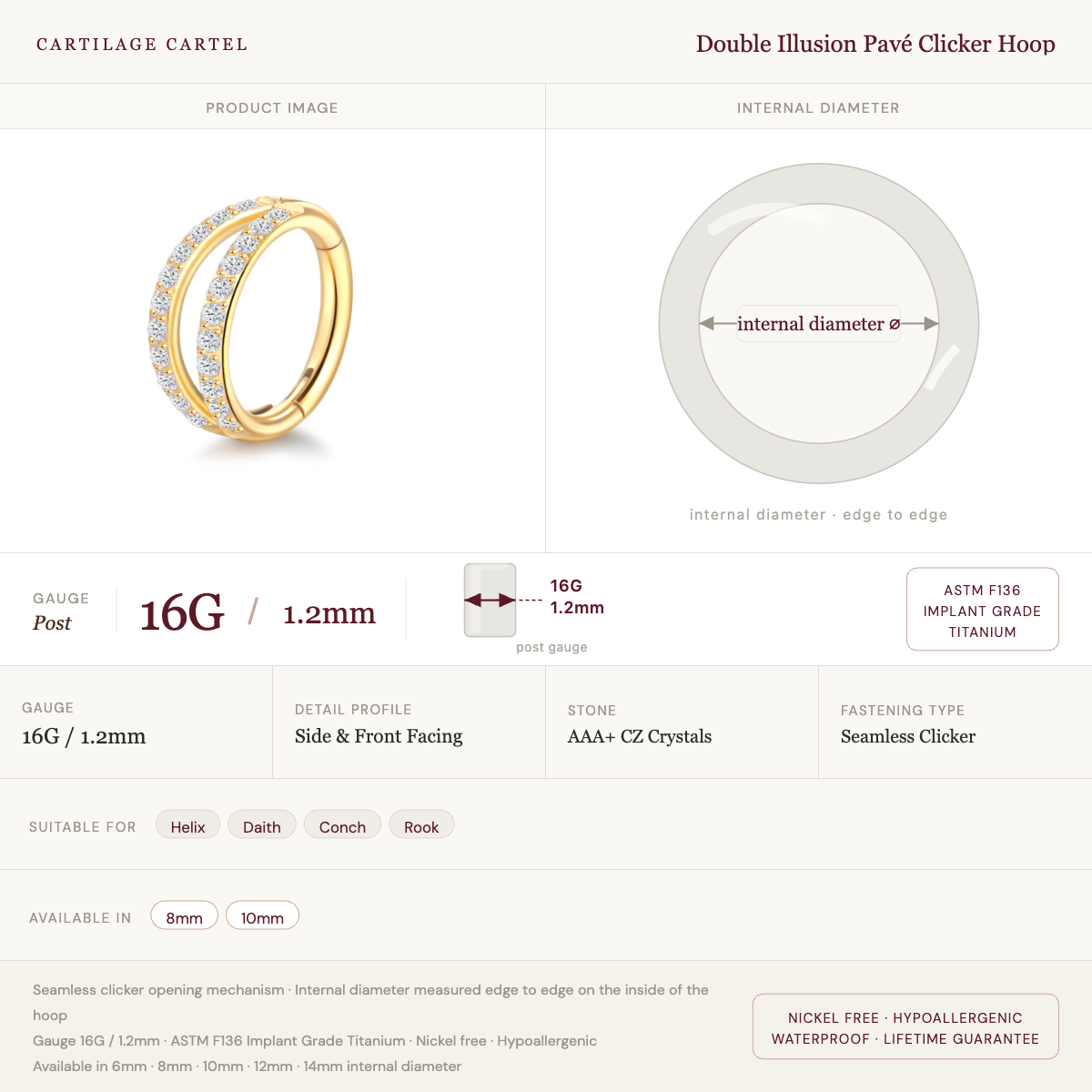 Double Illusion Pavé Clicker Hoop Gold - 8-10mm