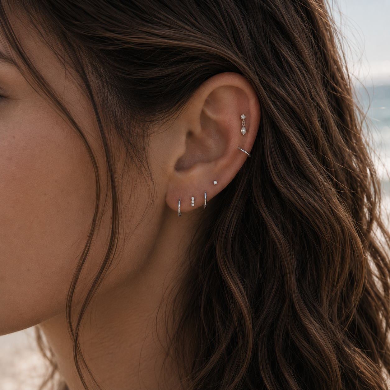 Floating Sparkle Flat Back Stud Silver