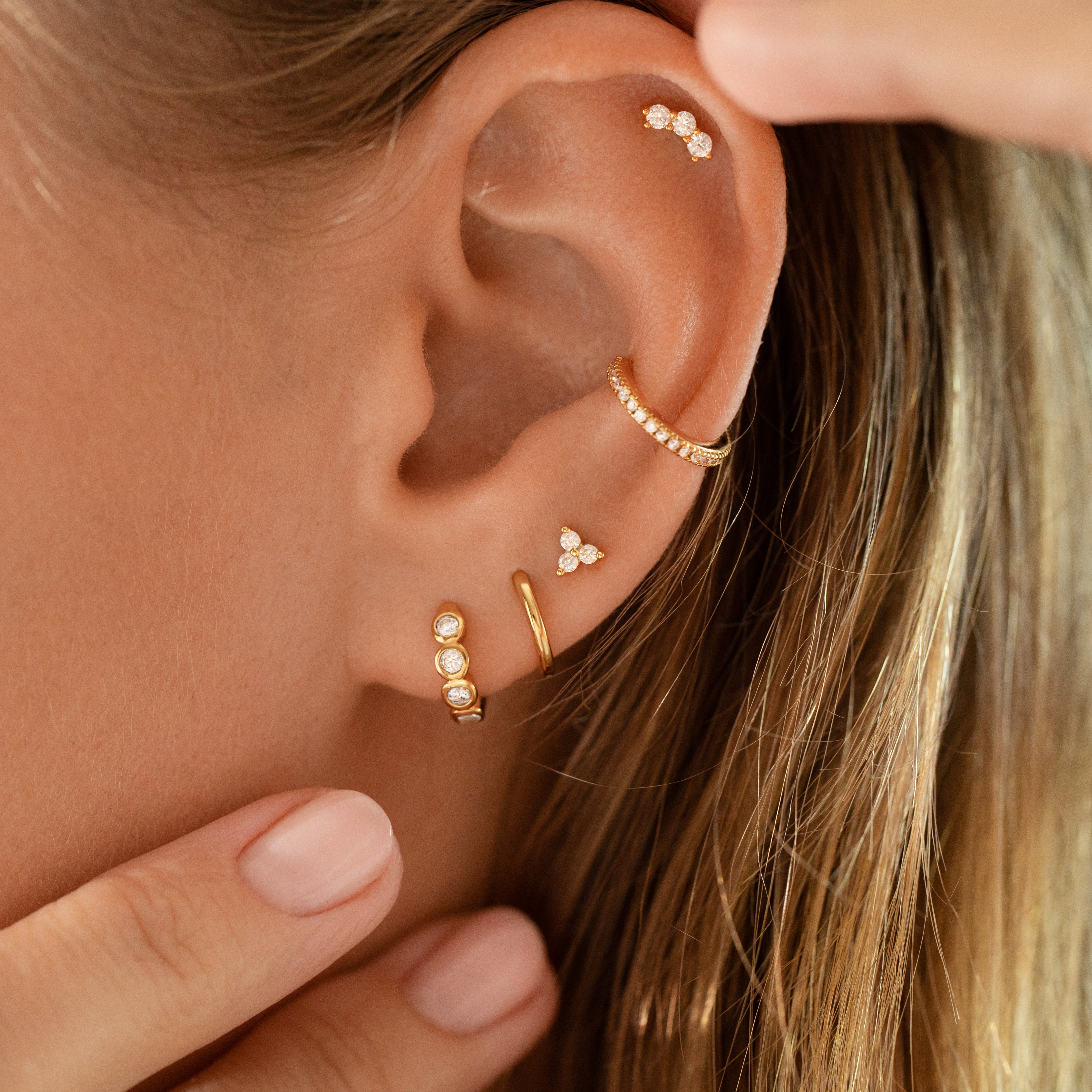 Trinity Flat Back Labret Stud - Gold