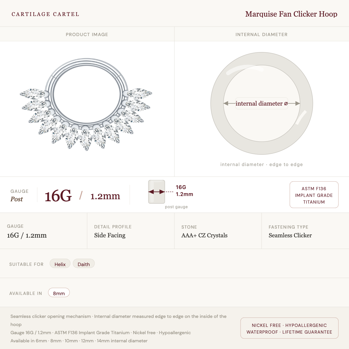Marquise Fan Clicker Hoop Silver