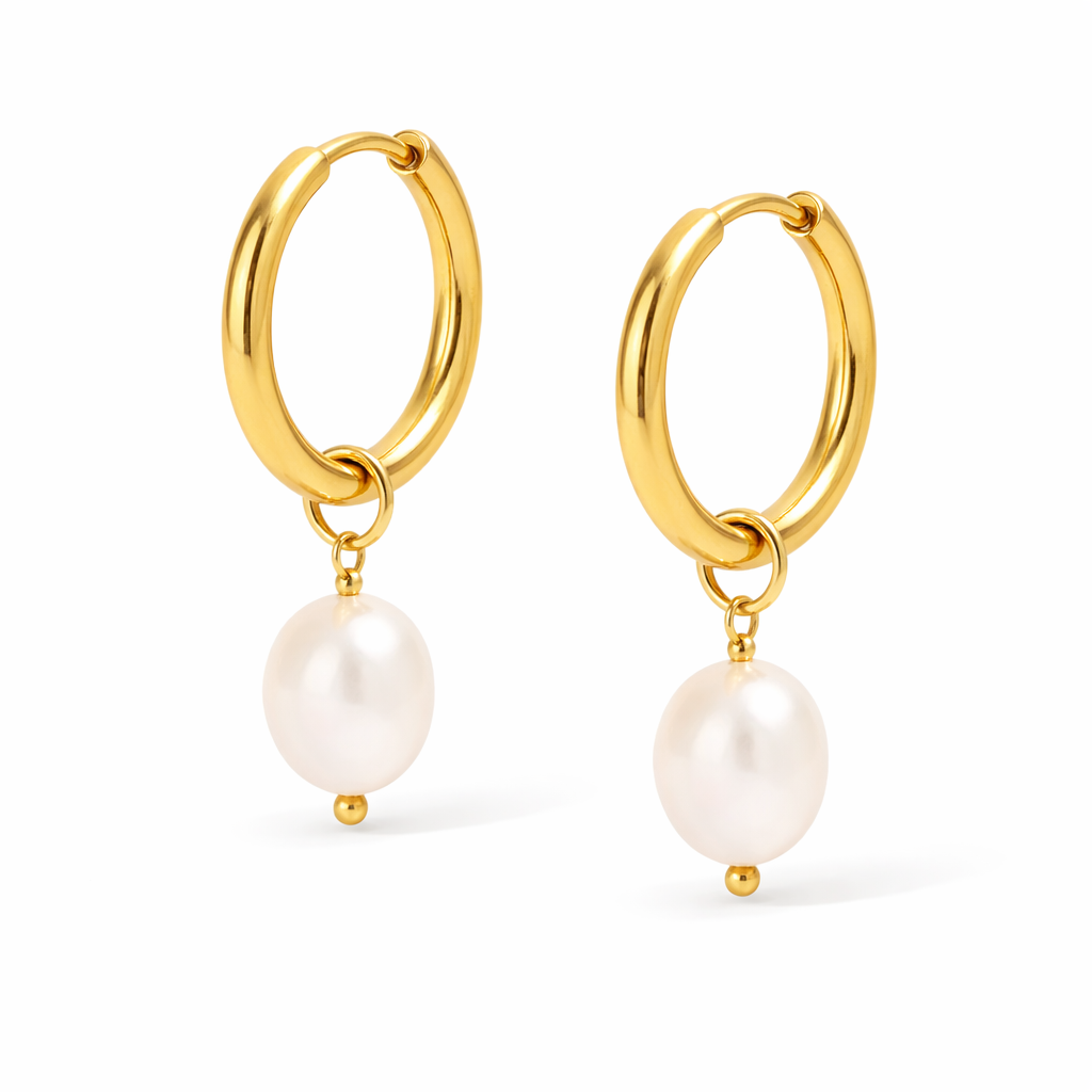 Pearl Drop Hoops Gold