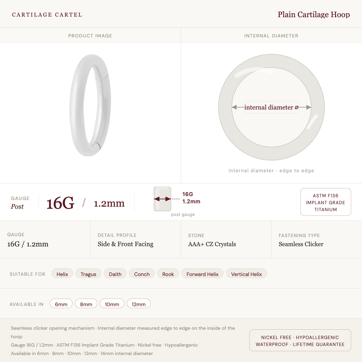 Plain Cartilage Hoop Silver - 6-12mm
