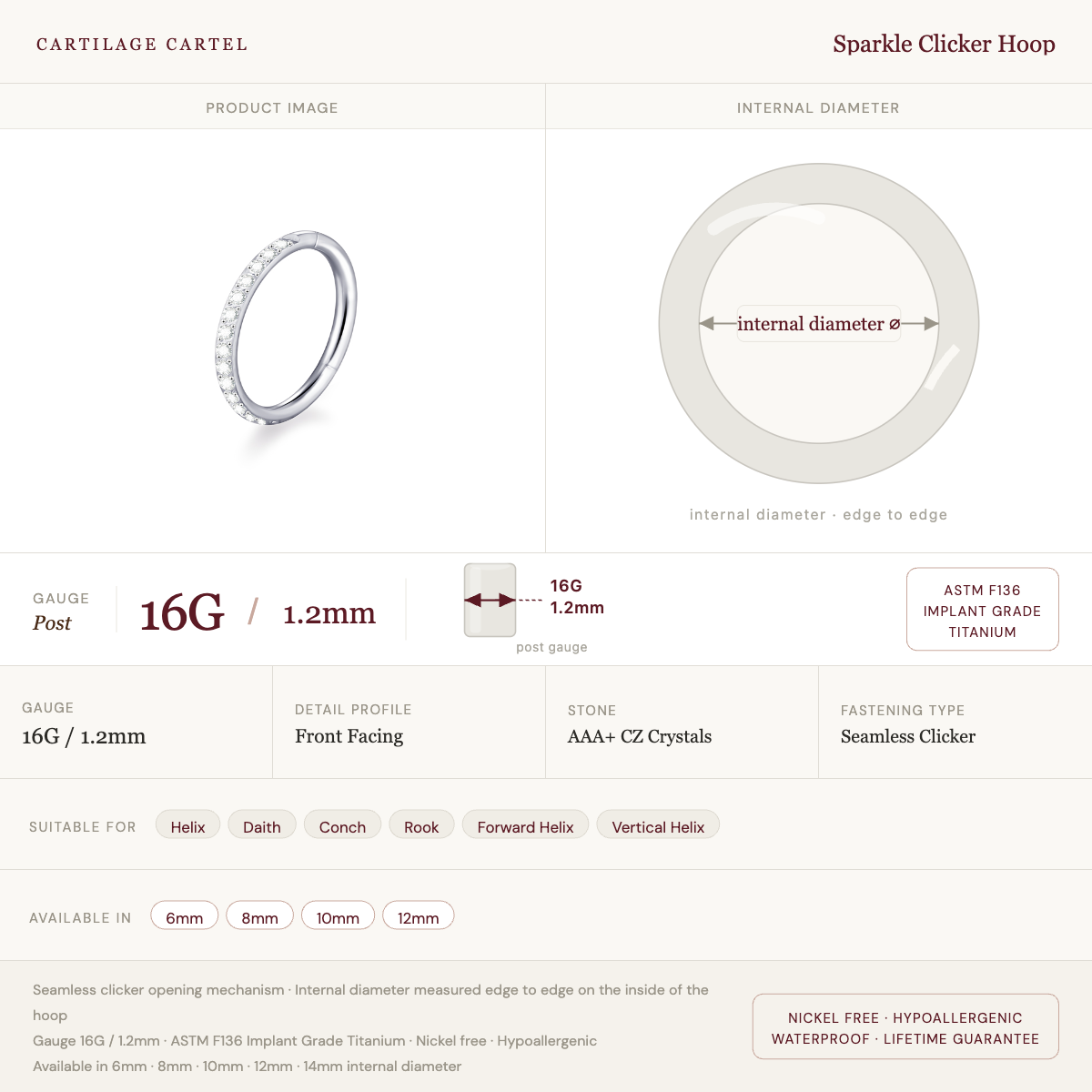 Sparkle Clicker Hoop Silver 6-12MM