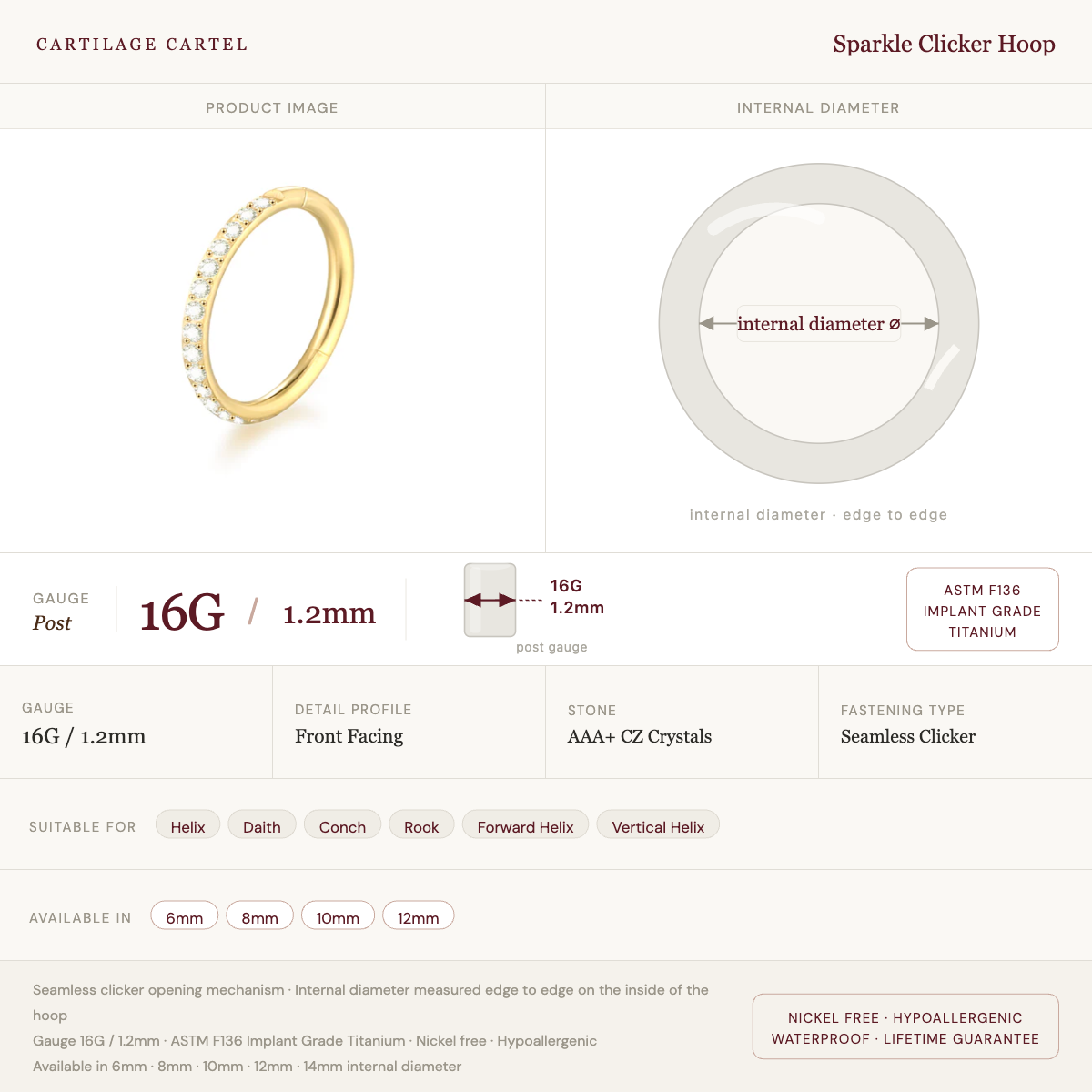 Sparkle Clicker Hoop Gold 6-12MM