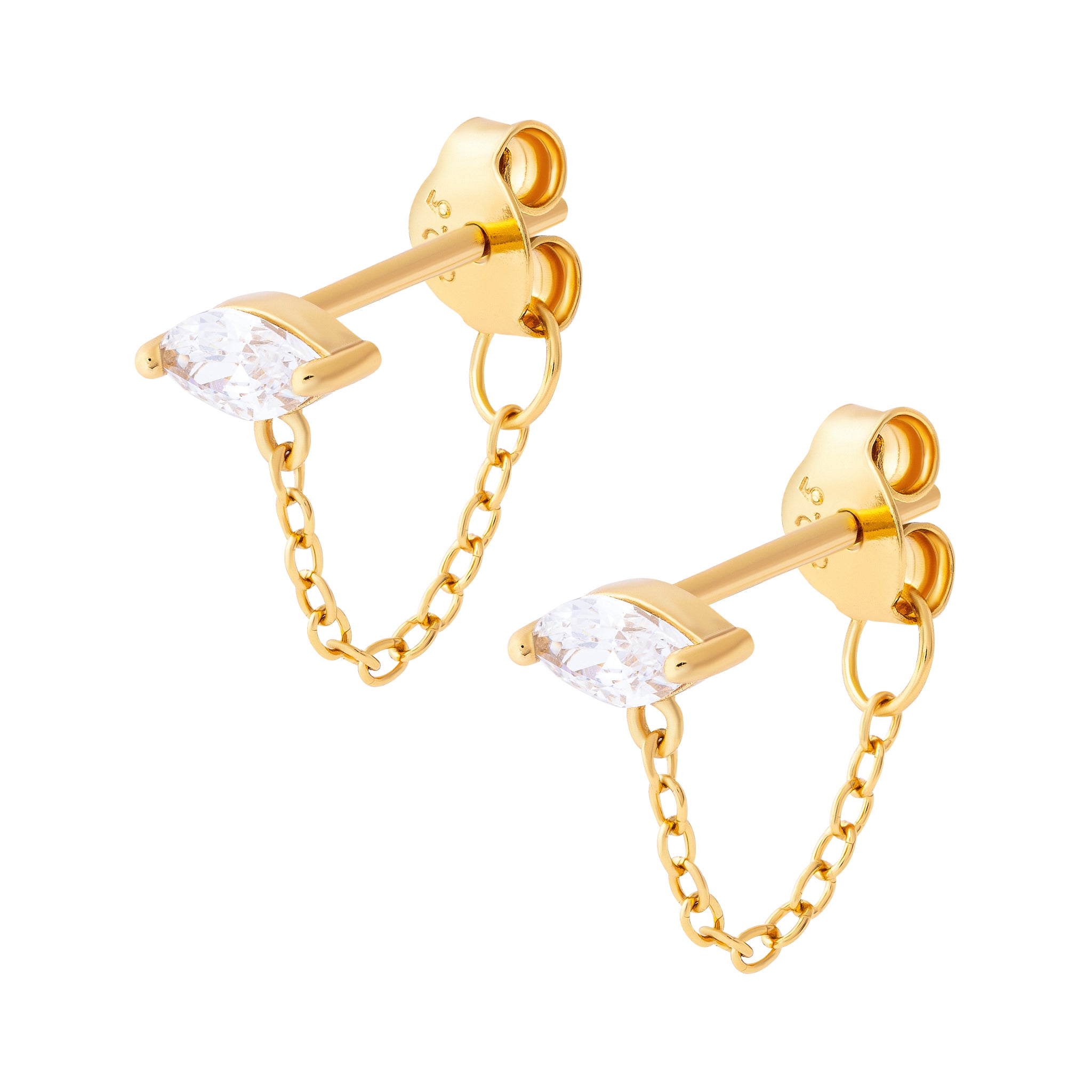 Marquise Chain Stud Earrings Gold