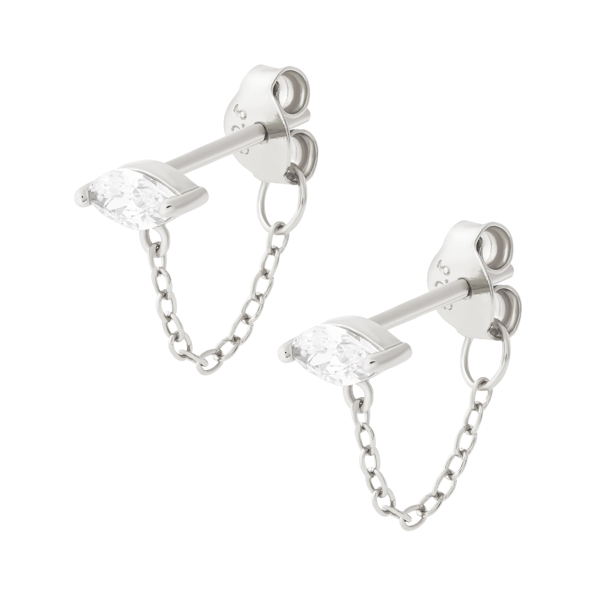 Marquise Chain Stud Earrings Silver