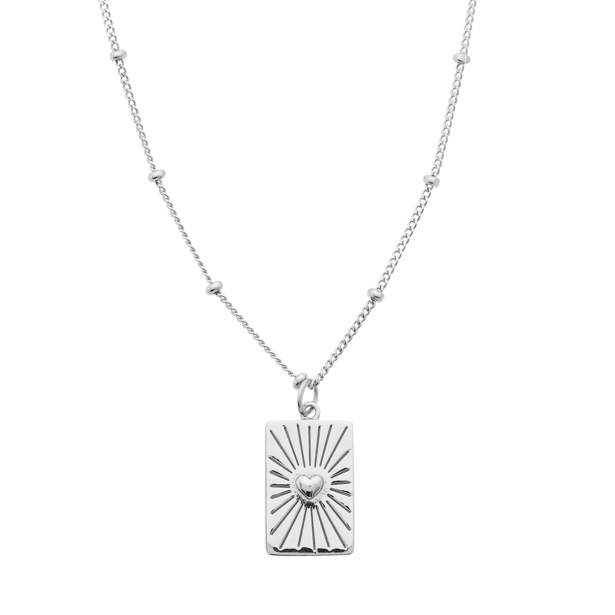 Heart Plaque Pendant Necklace Silver