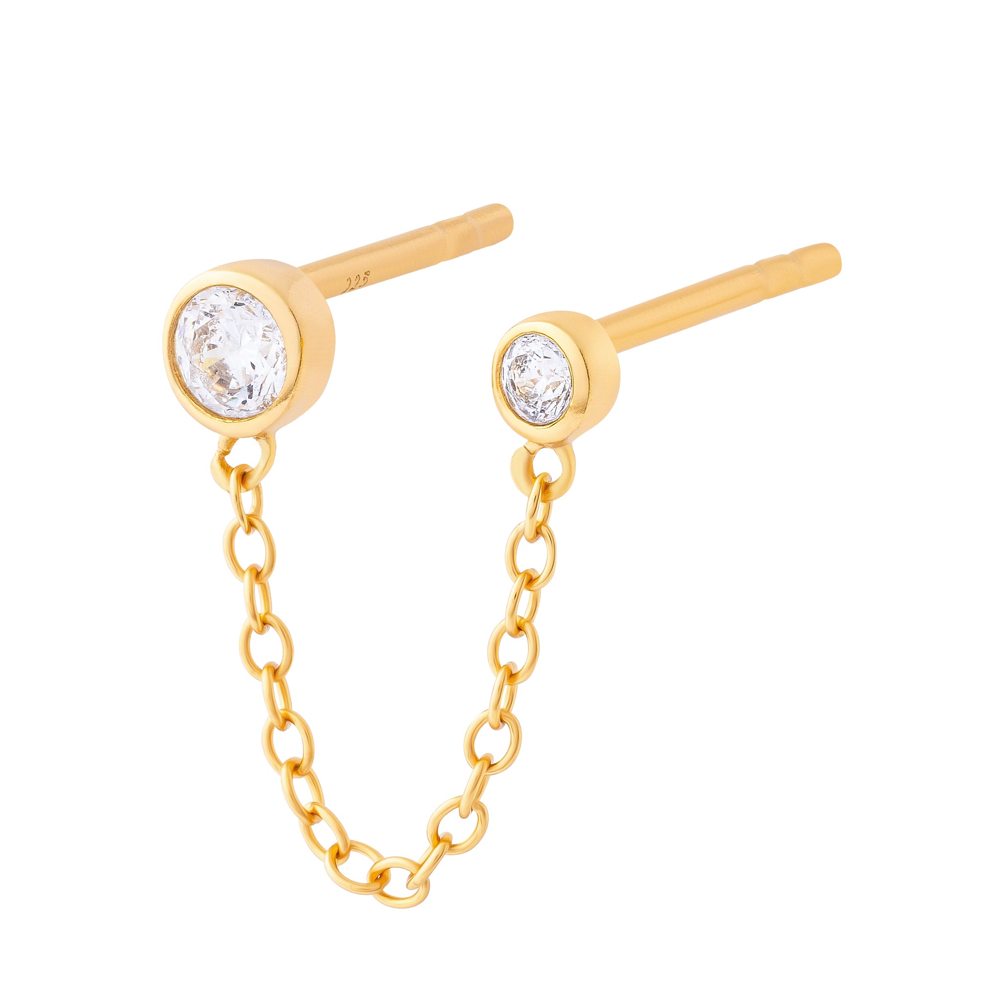Bezel Double Chain Stud Earring Gold