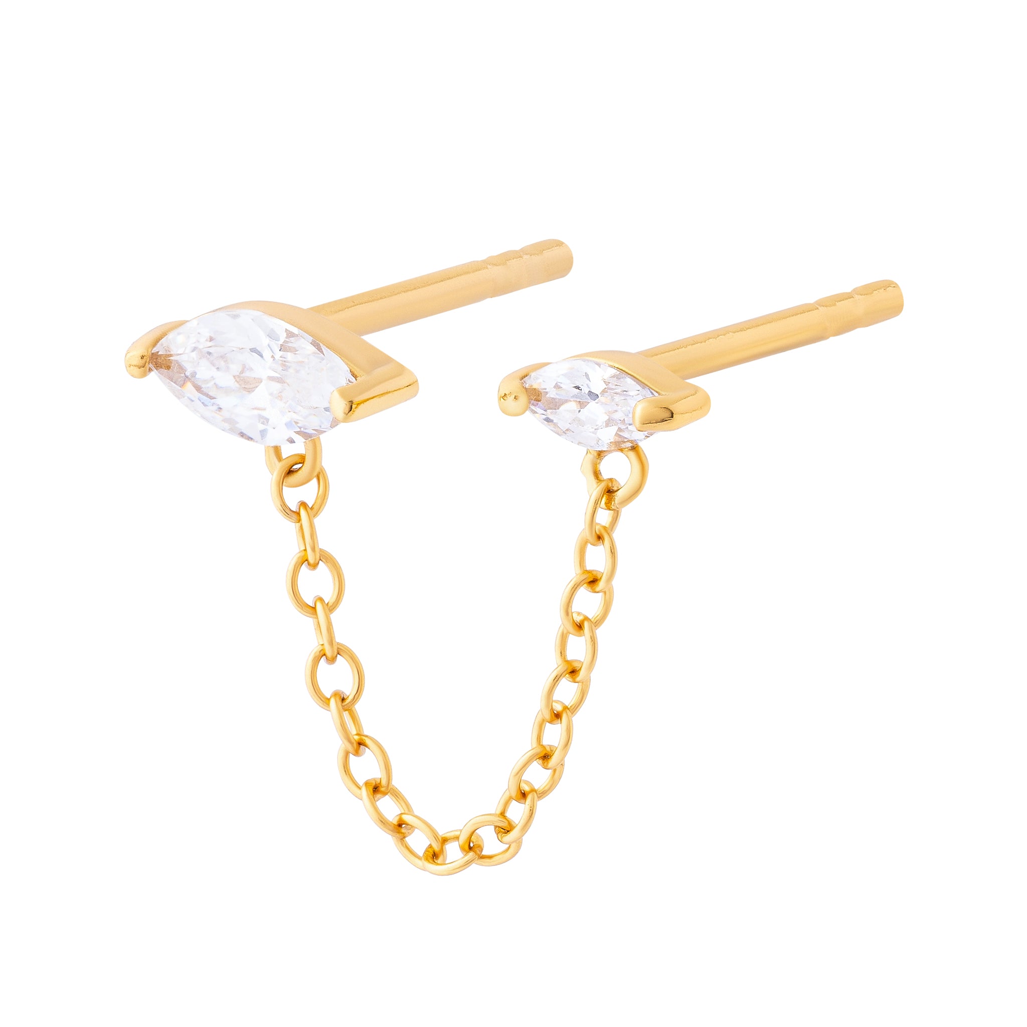 Marquise Double Chain Stud Earring Gold