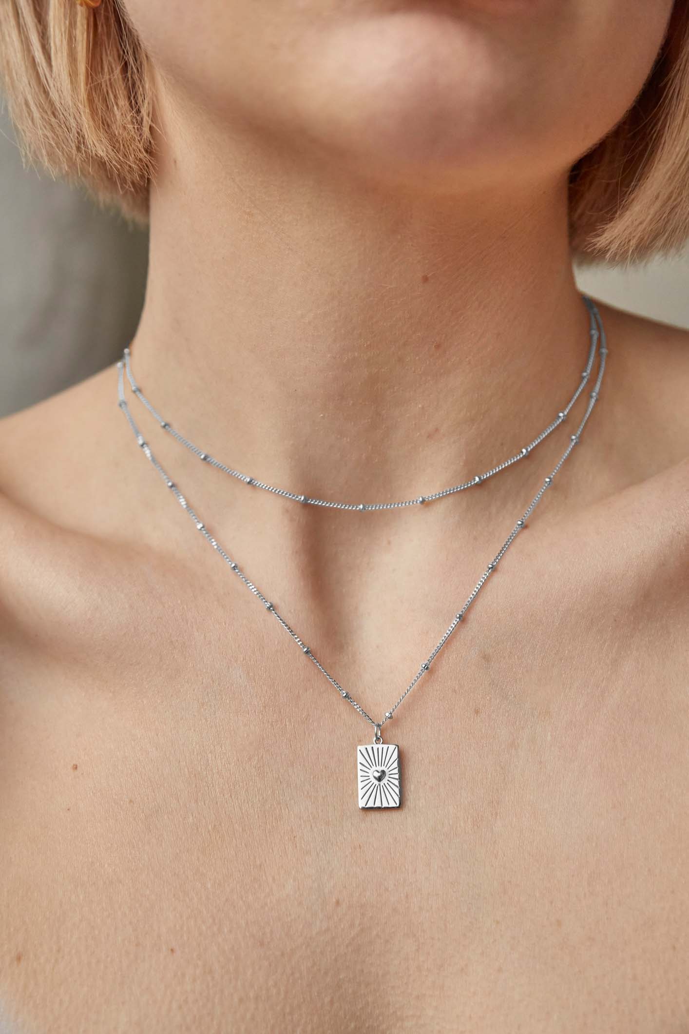 Heart Plaque Pendant Necklace Silver