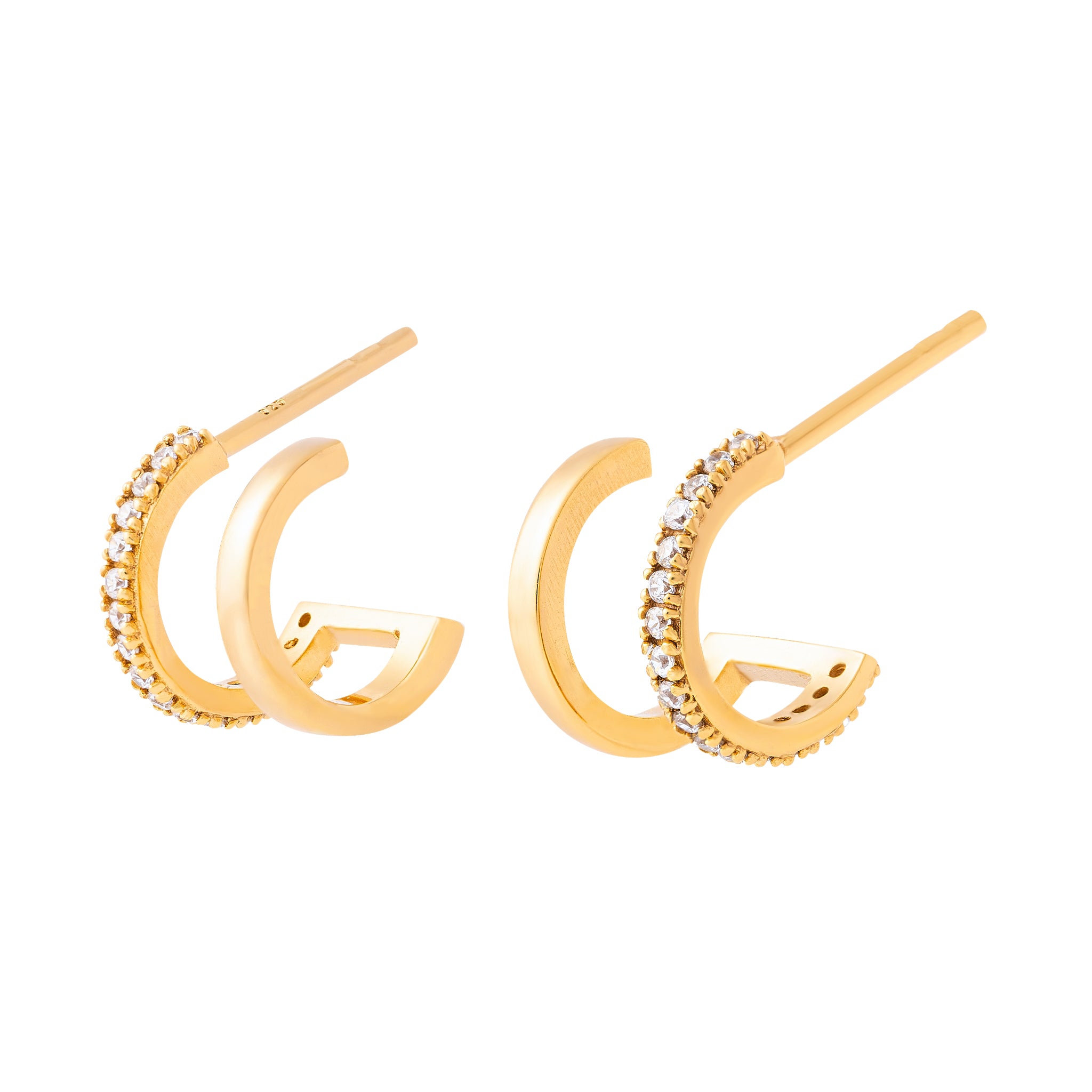 Illusion Double Huggie Stud Earrings Gold