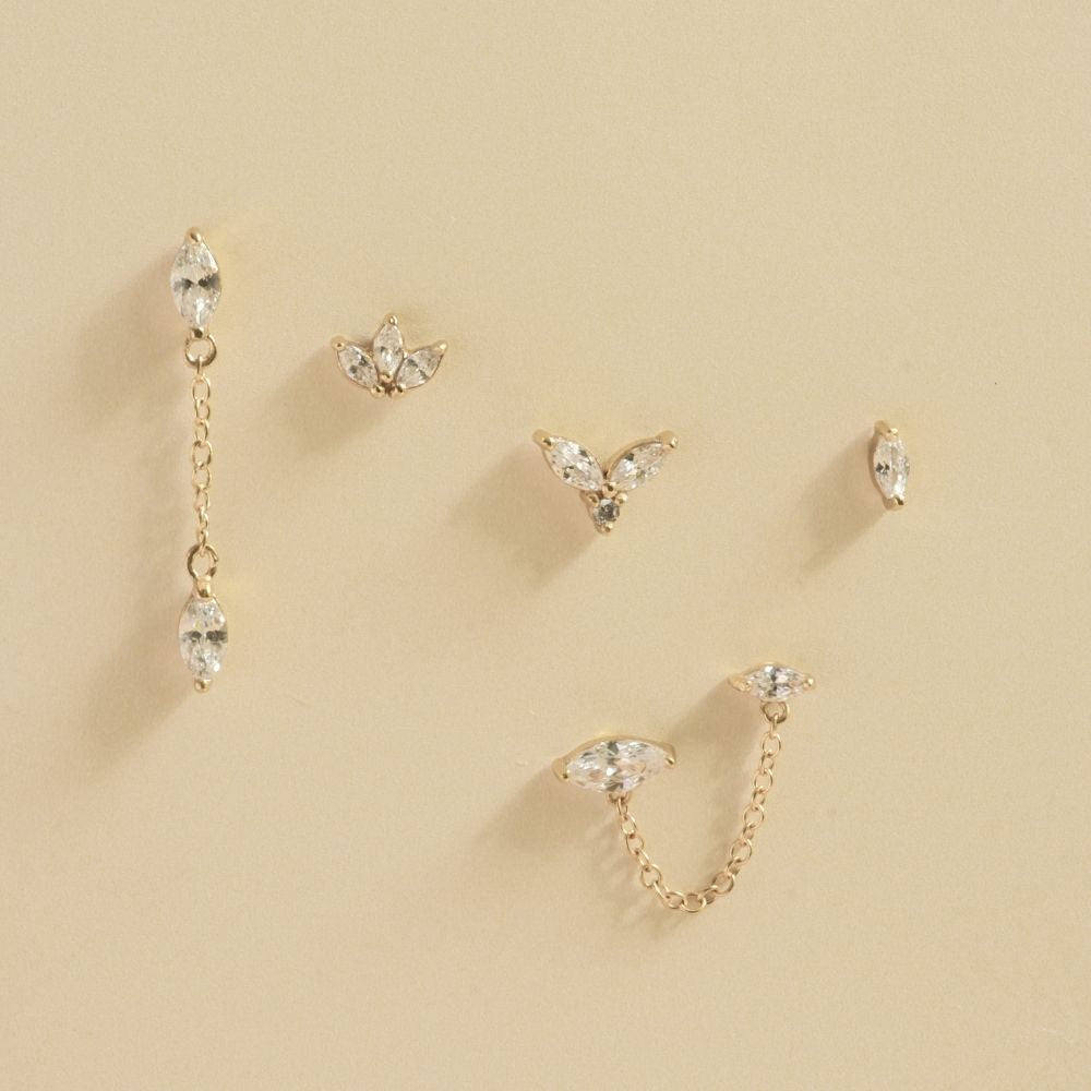 Marquise Double Chain Stud Earring Gold