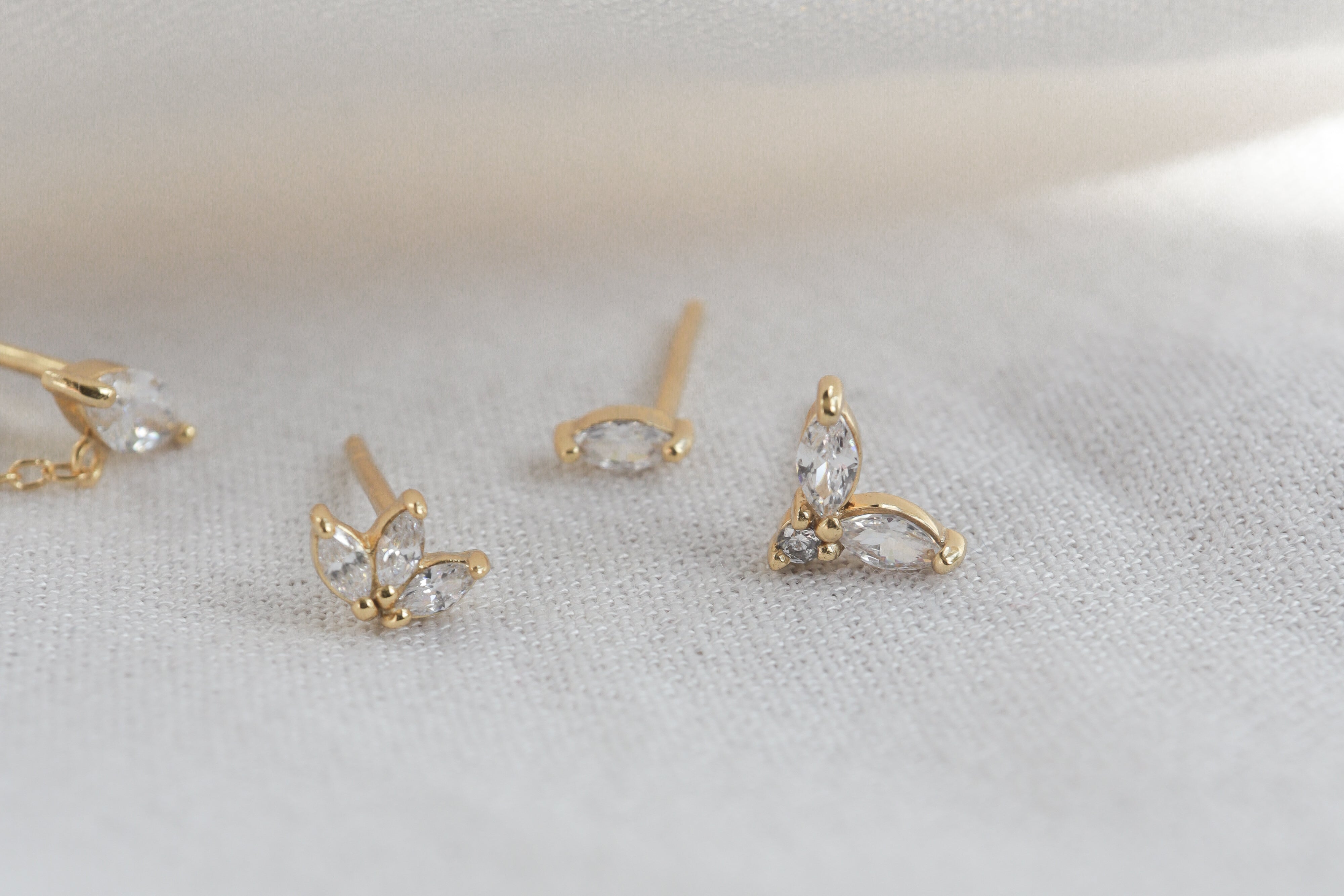 Triple Marquise Stud Gold